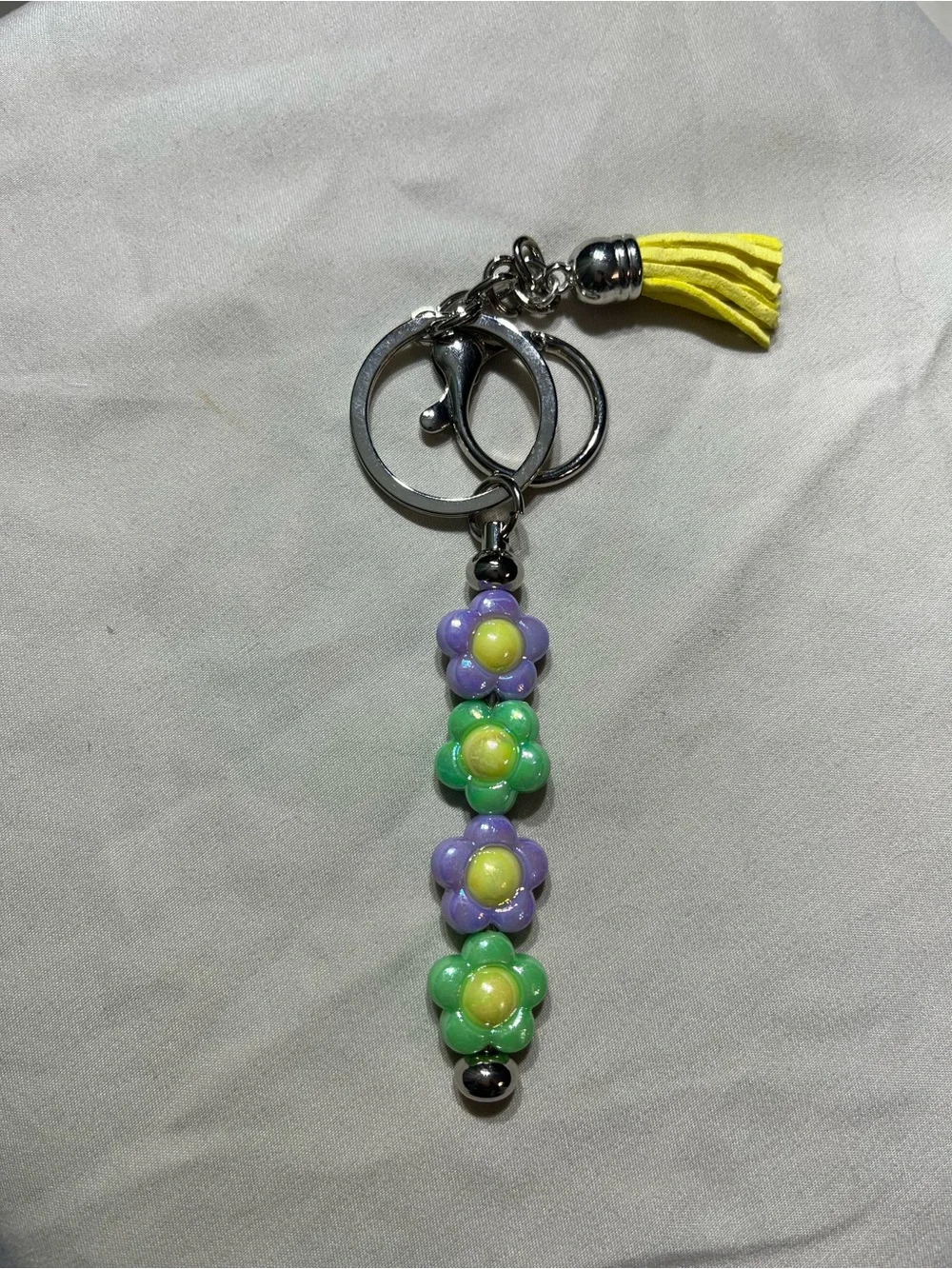 Yellow Tassel Floral Bead Keychain - Women Accessories